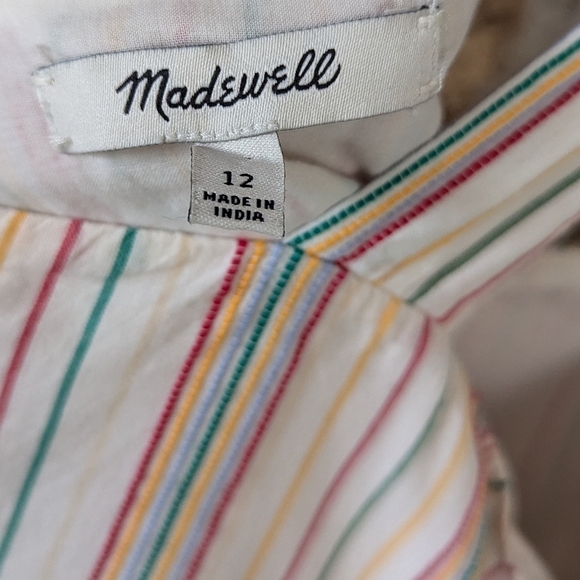 Madewell Button-Back Tiered Dress in Textural Rainbow Stripe Size 12 - Picture 6 of 12